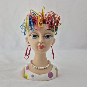 Bad Hair Day Paperclip Holder Lady Head Magnetic
